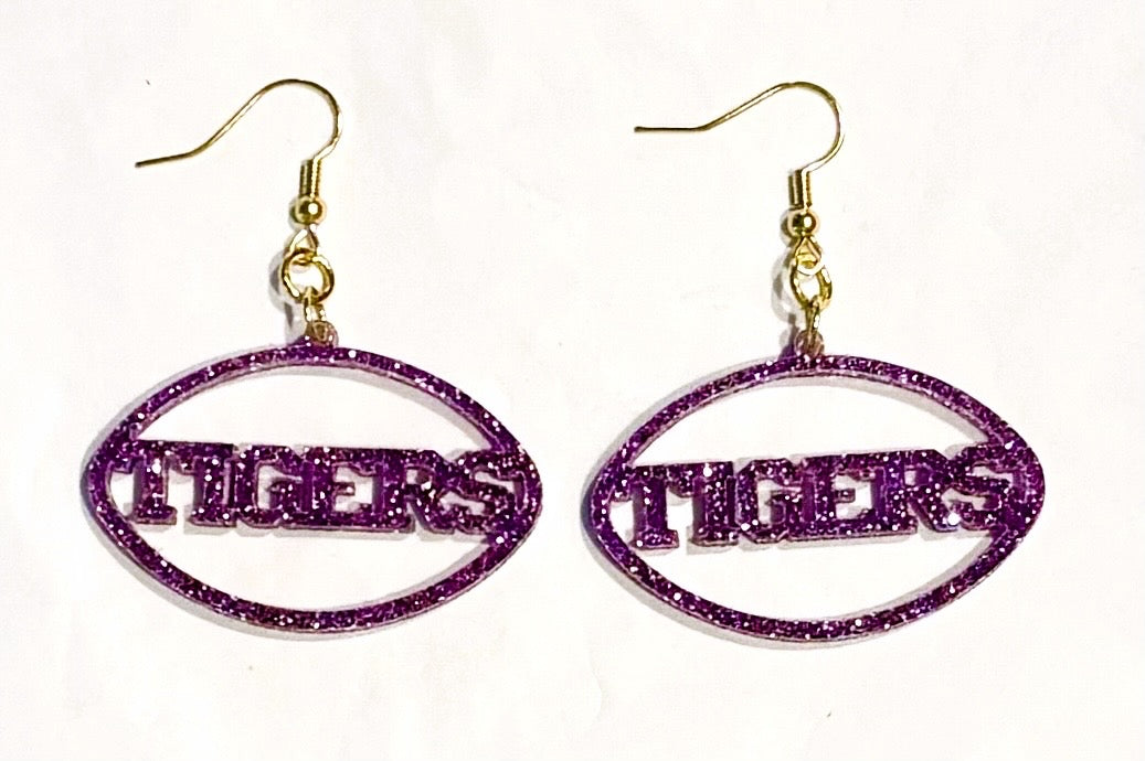 Tigers Acrylic Earrings, Lavender Glitter