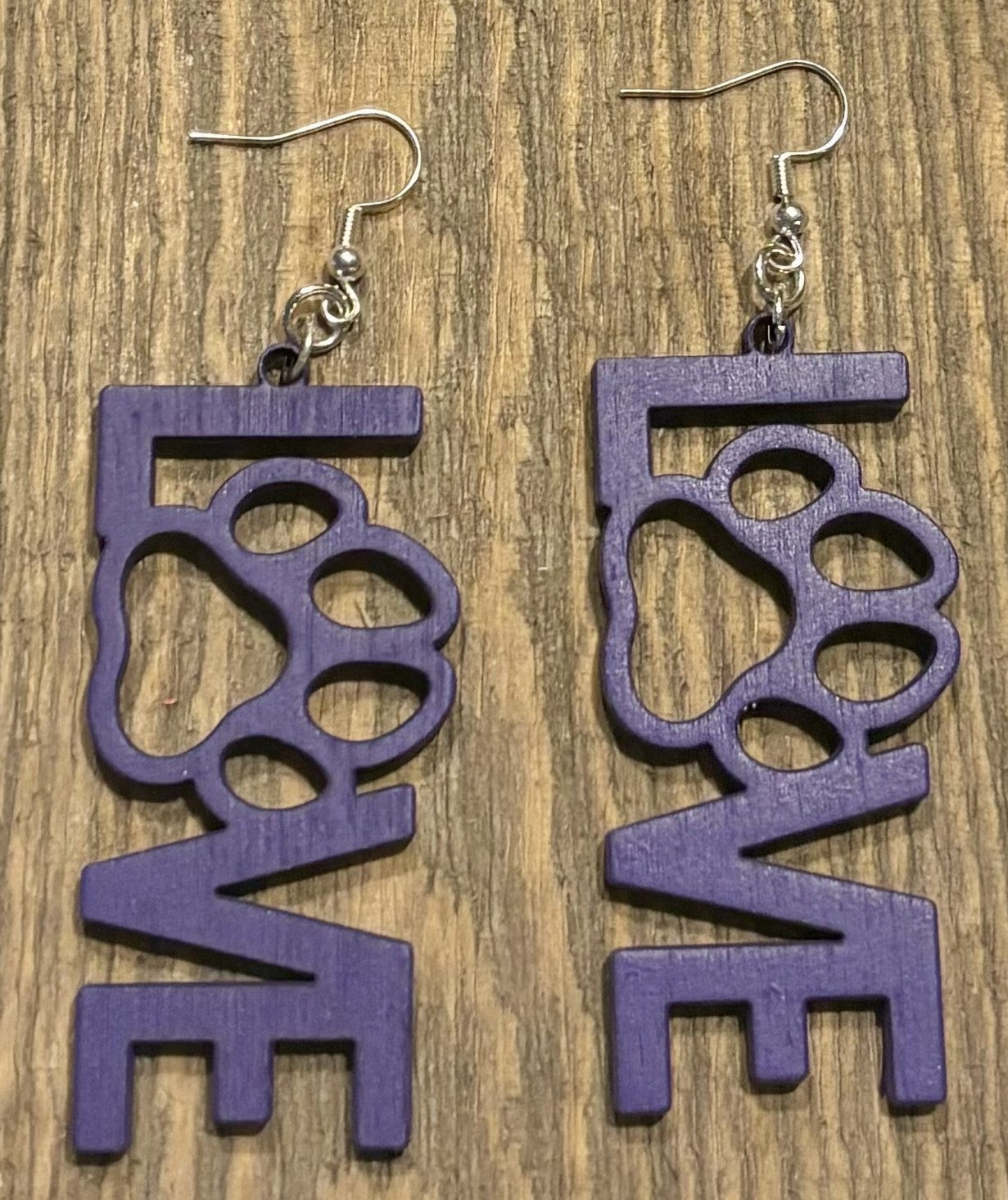 Love Paw Wood Earrings, Grape