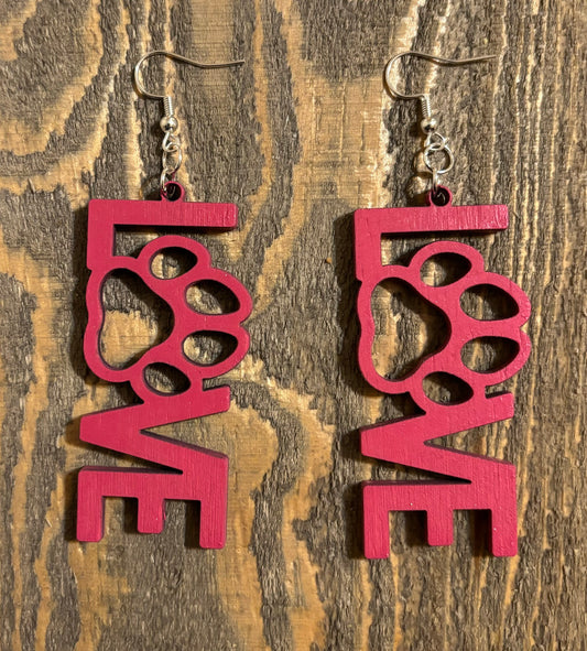 Love Paw Wood Earrings, Pink