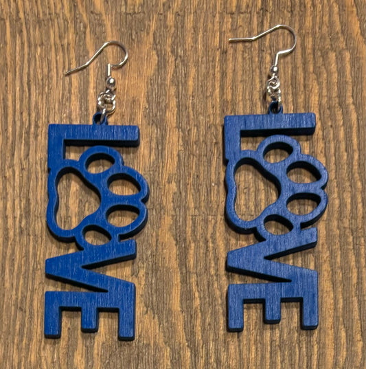 Love Paw Wood Earrings, Blue