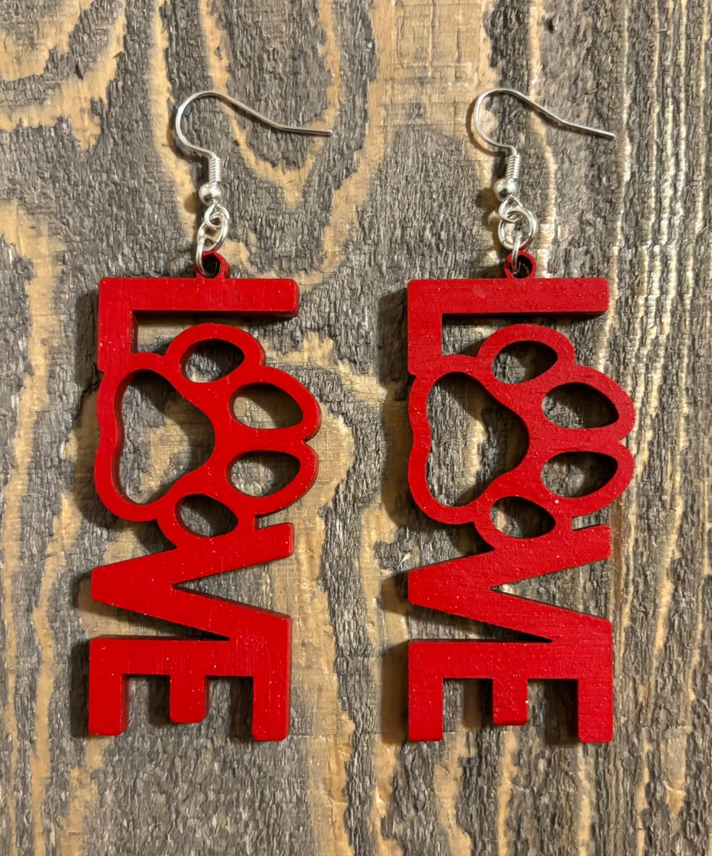 Love Paw Wood Earrings, Red