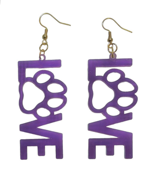 Paw in Heart Acrylic Earrings, Translucent Violet