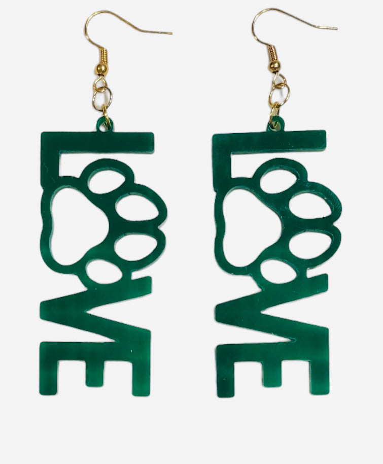 Paw in Heart Acrylic Earrings, Translucent Green