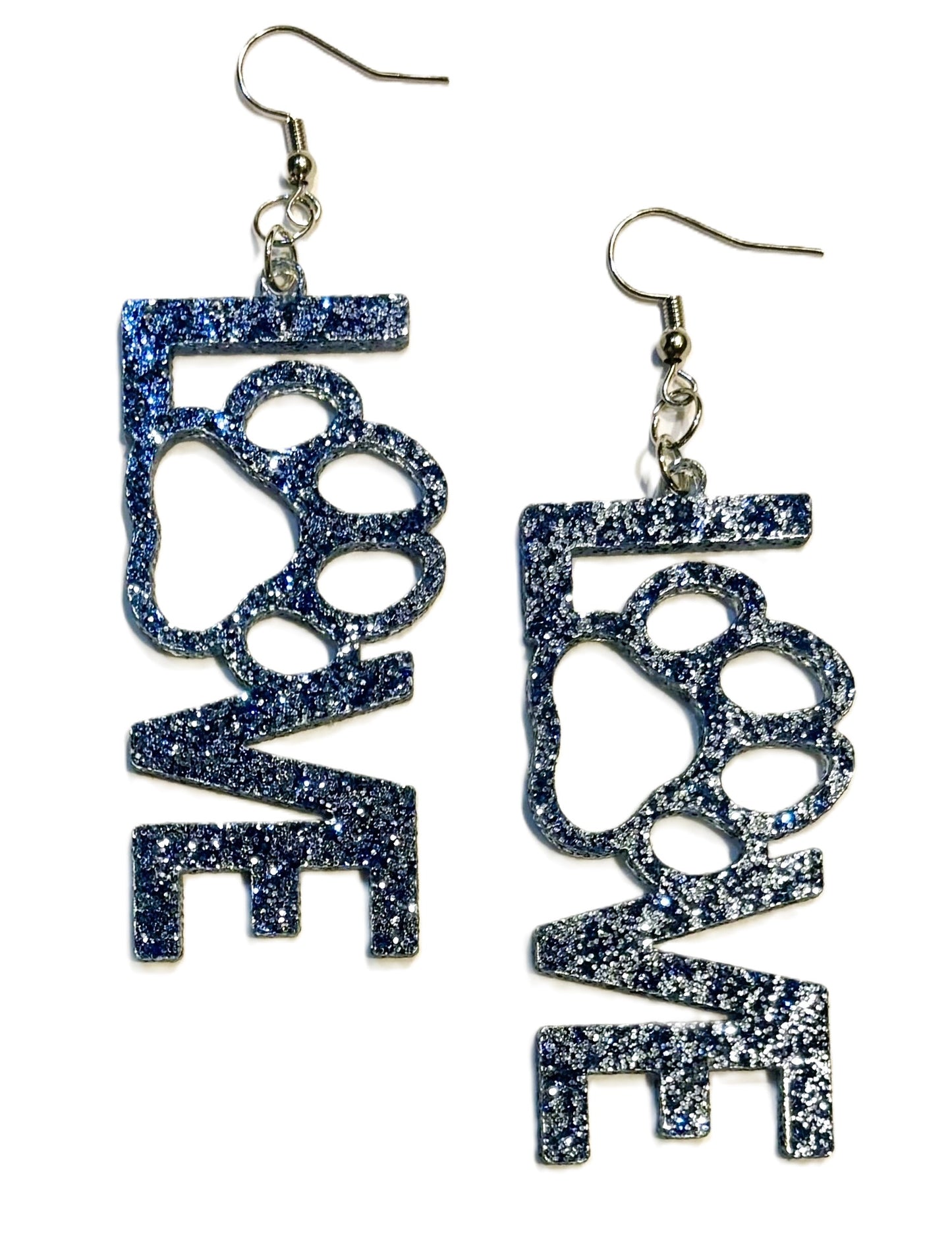 Love Paw Acrylic Earrings, Galaxy Blue Glitter