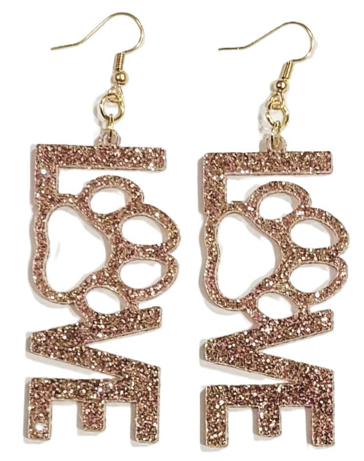 Love Paw Acrylic Earrings, Champagne Glitter