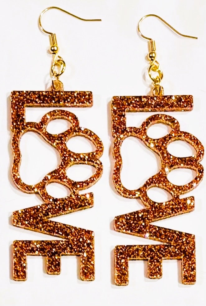 Love Paw Acrylic Earrings, Copper Glitter