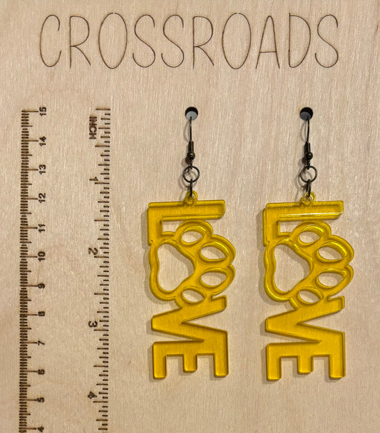 Love Paw Acrylic Earrings, Translucent Yellow