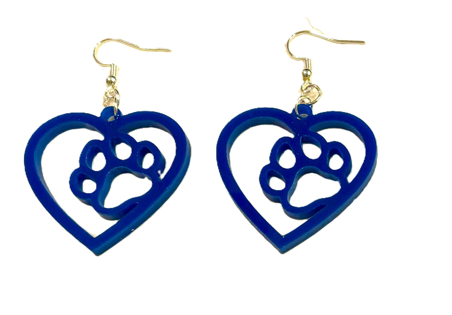 Paw in Heart Acrylic Earrings, Blue