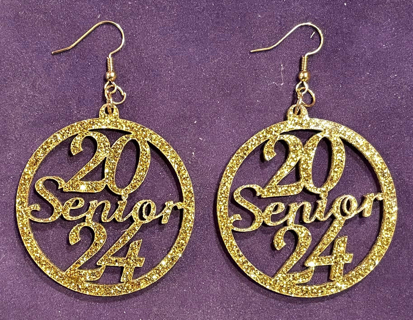 Senior 2024 Acrylic Earrings, Gold Glitter