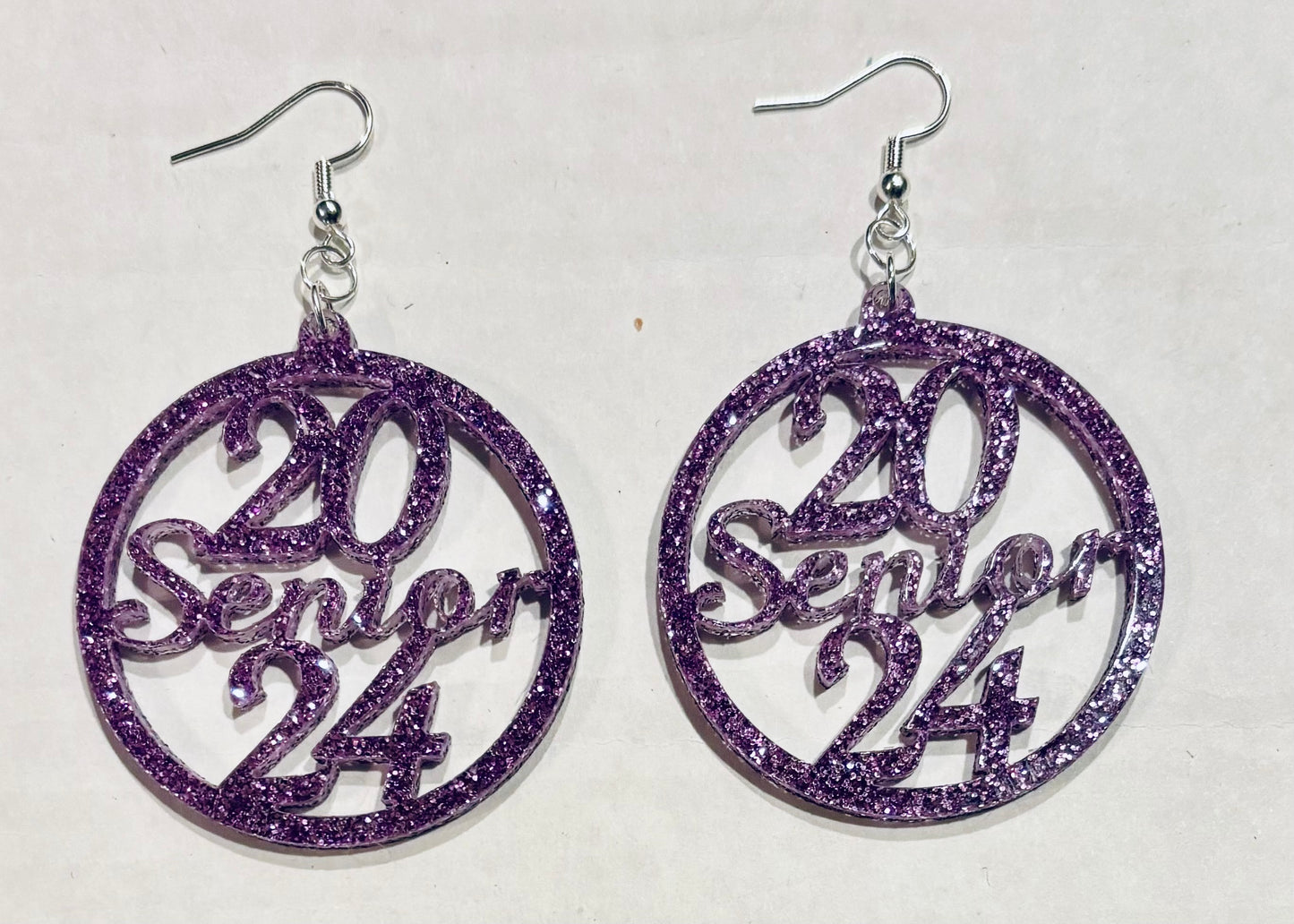 Senior 2024 Acrylic Earrings, Lavender Glitter