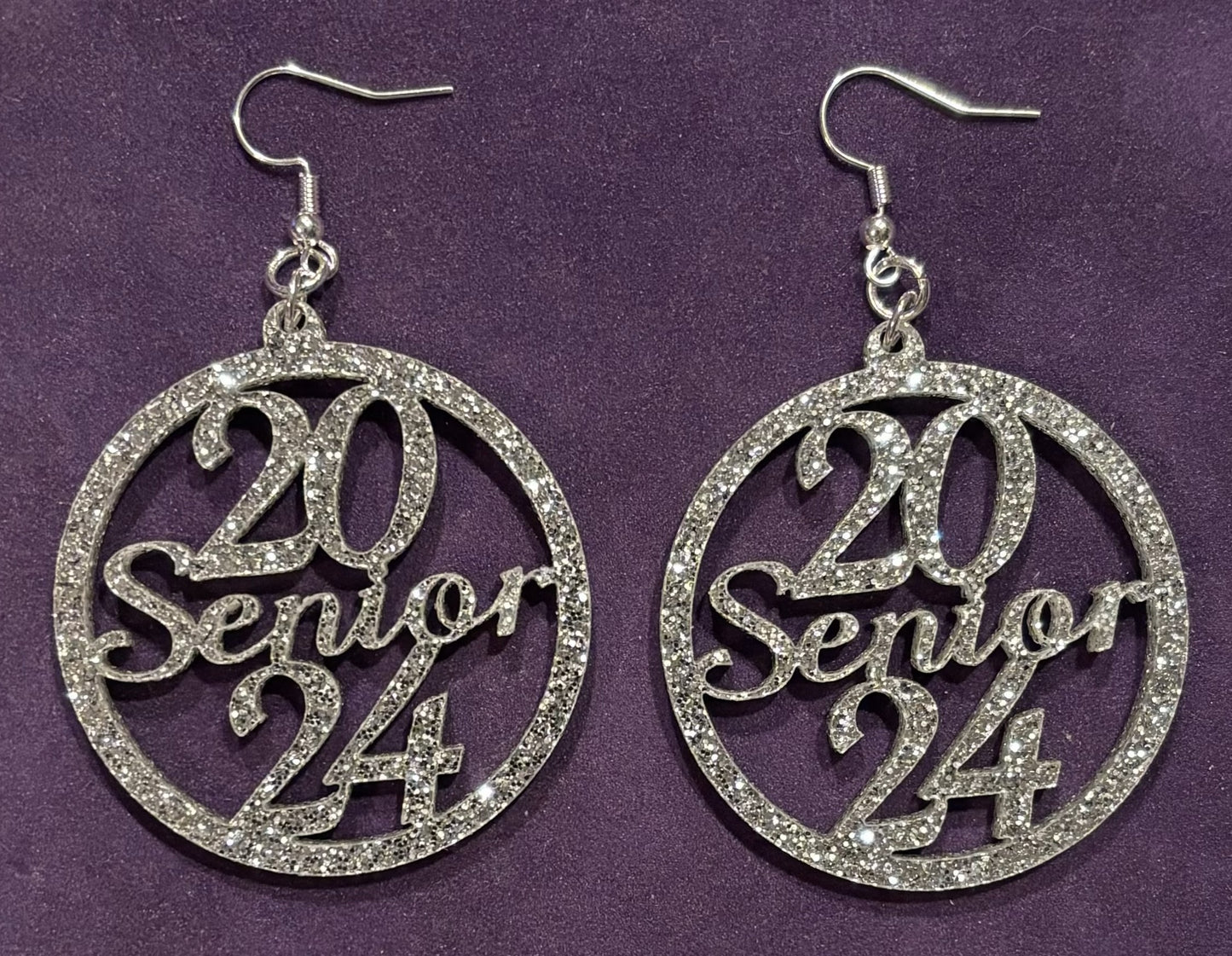 Senior 2024 Acrylic Earrings, Silver Glitter