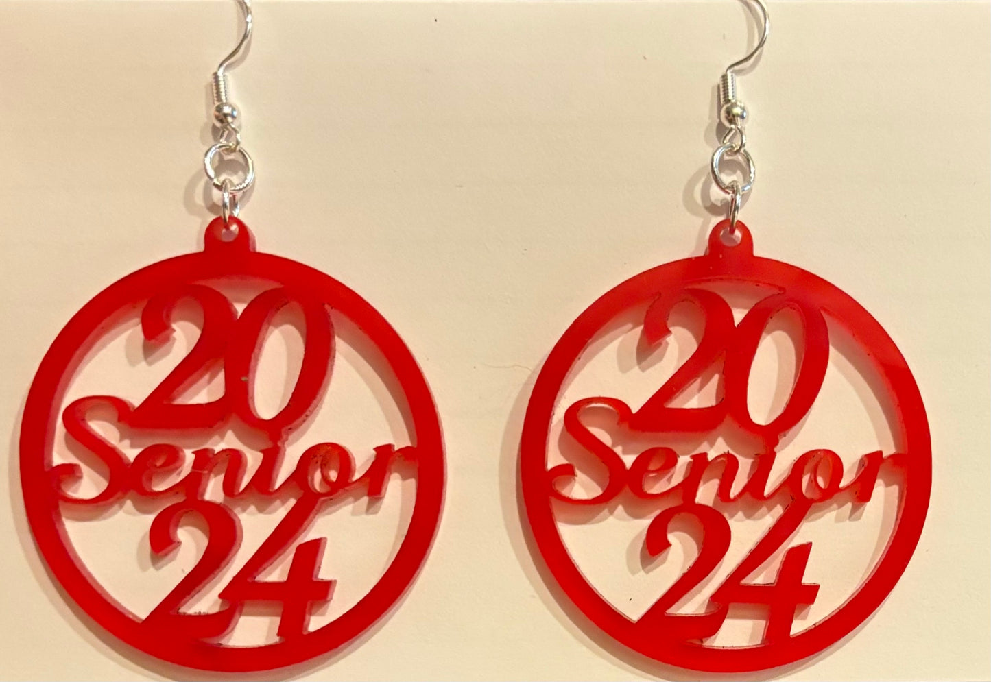 Senior 2024 Acrylic Earrings, Translucent Red