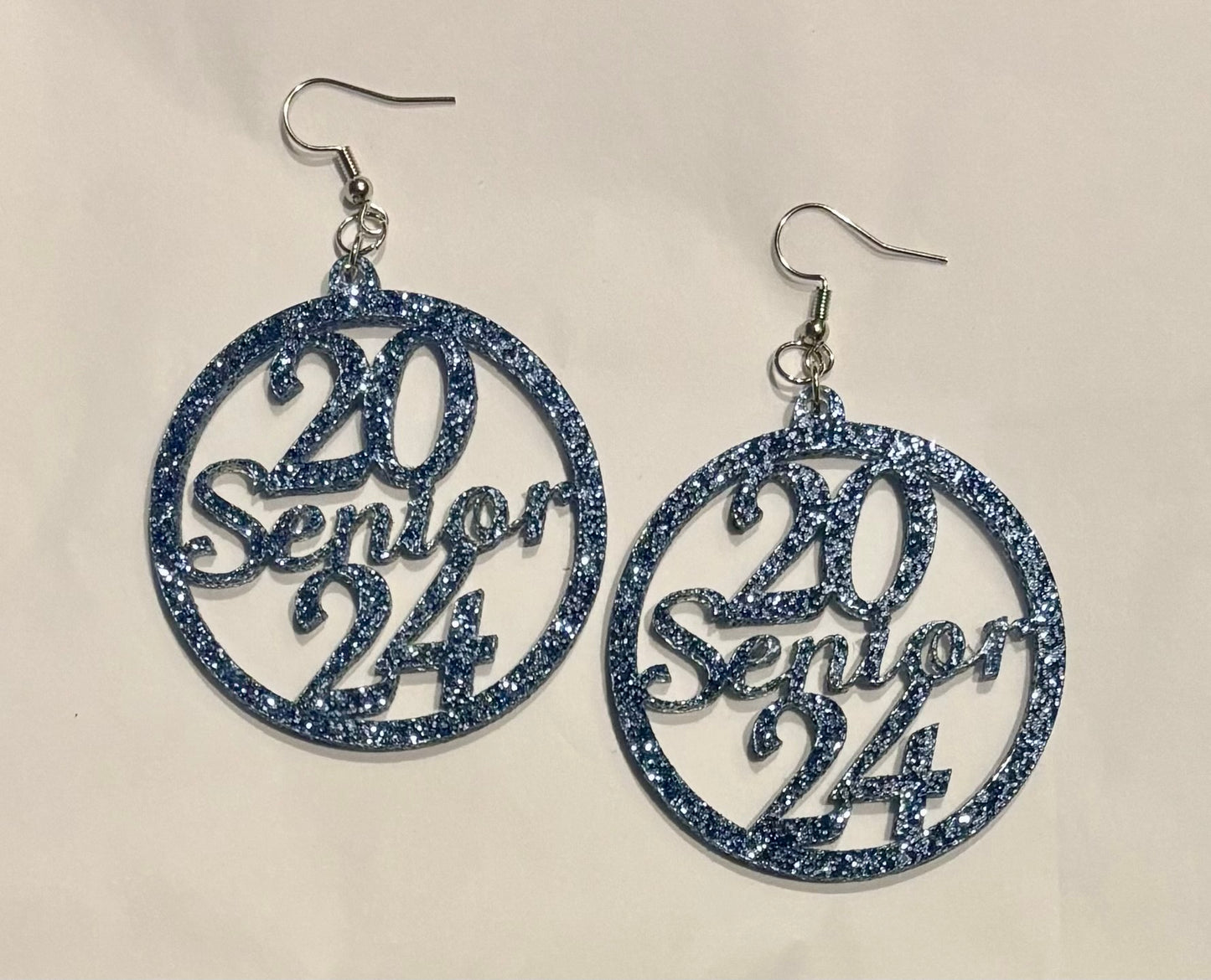 Senior 2024 Acrylic Earrings, Galaxy Blue Glitter