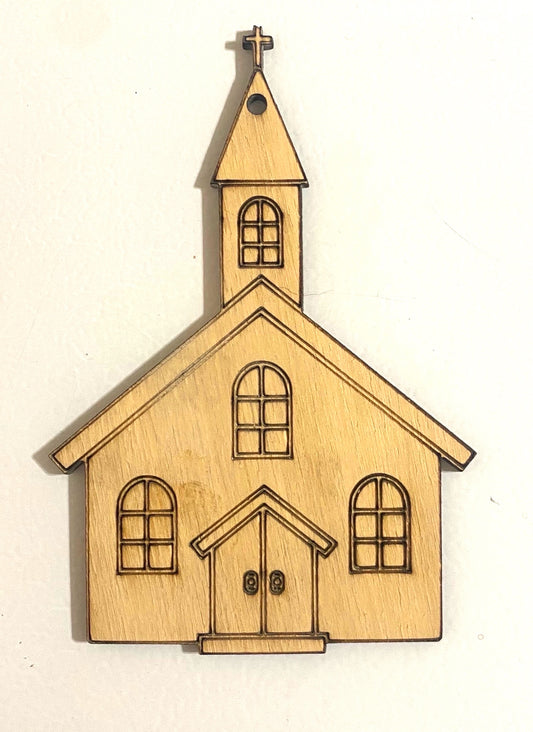 Ready to Paint Shape - 1/8" Birch - Church - S098