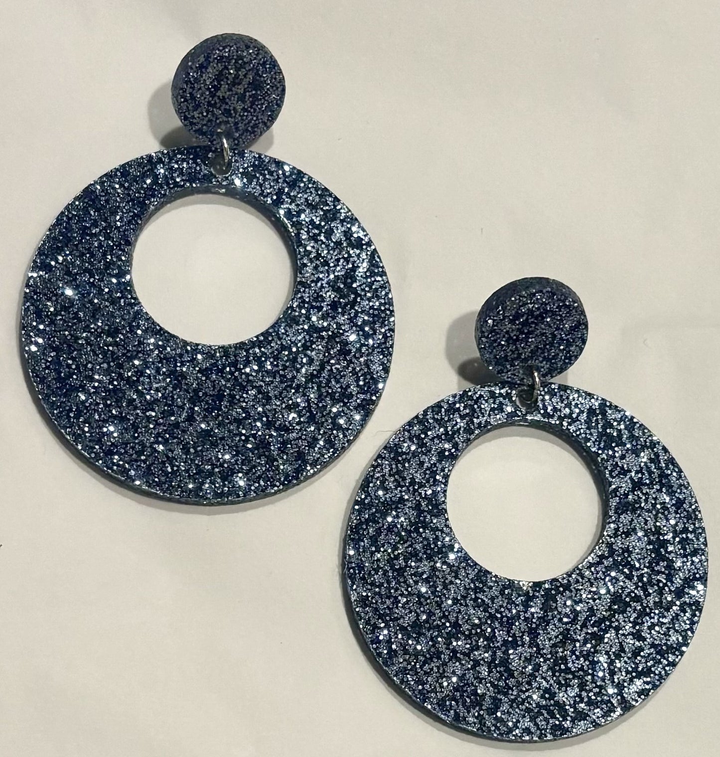 Offset Circle w/ Dot Acrylic Earrings, Blue Galaxy Glitter