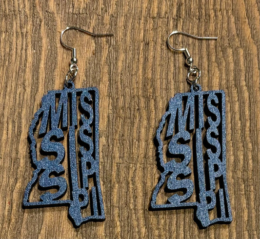 Mississippi Wood Earrings, Metallic Blue