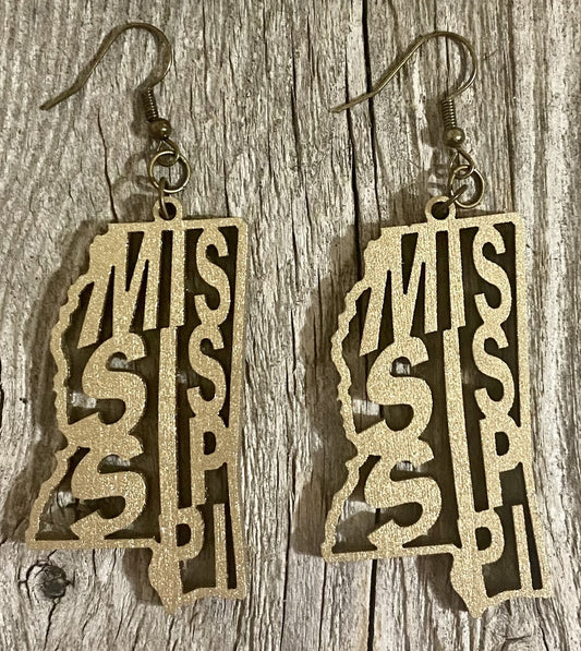 Mississippi Wood Earrings, Metallic Old Gold