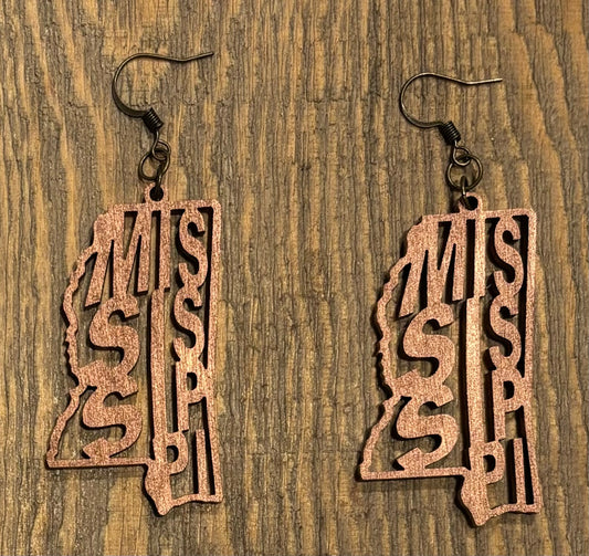 Mississippi Wood Earrings, Metallic Copper