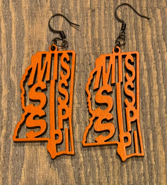 Mississippi Wood Earrings, Real Orange