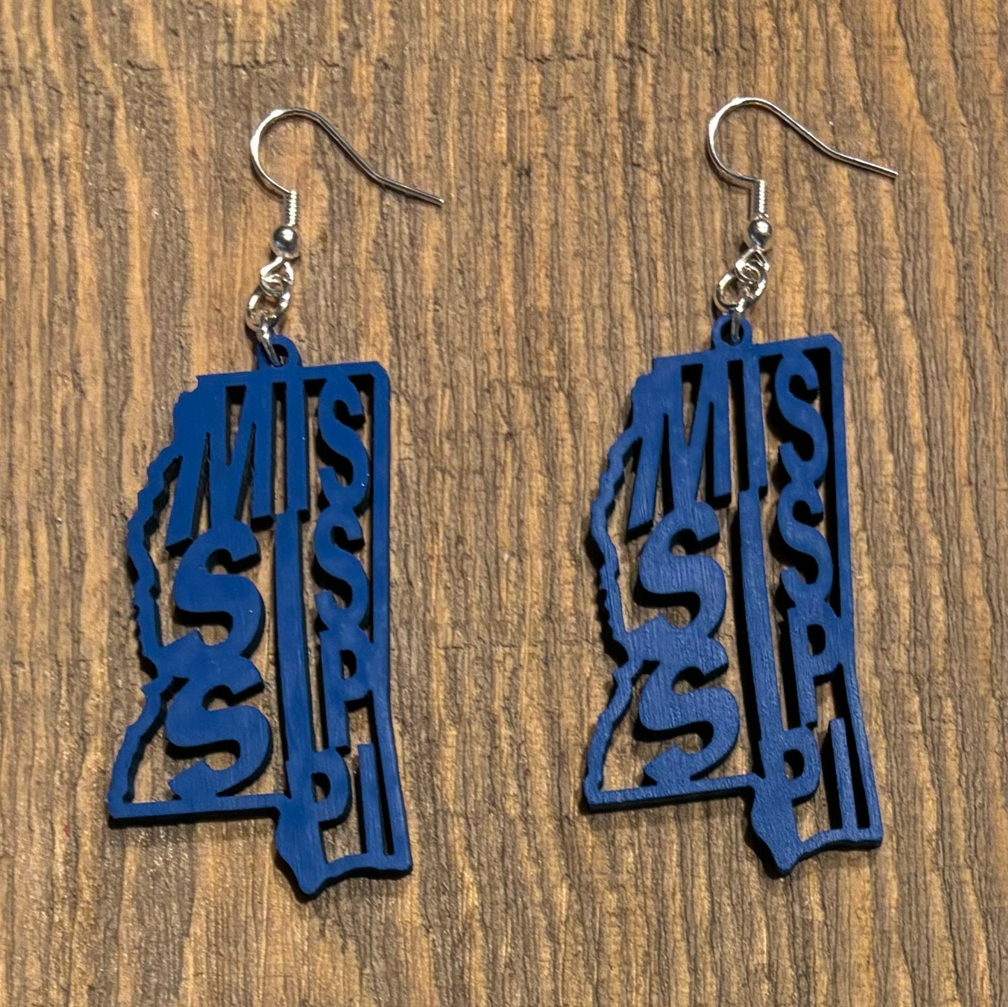 Mississippi Wood Earrings, Blue