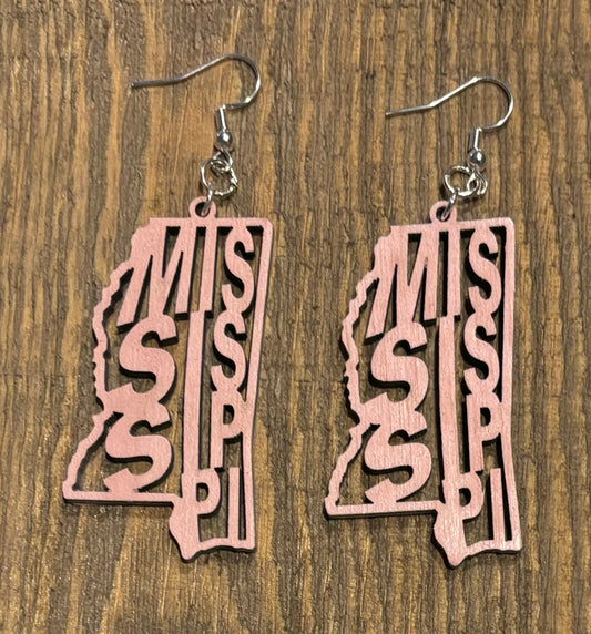 Mississippi Wood Earrings, Candy Pink