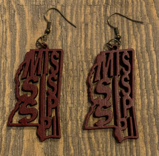 Mississippi Wood Earrings, Maroon