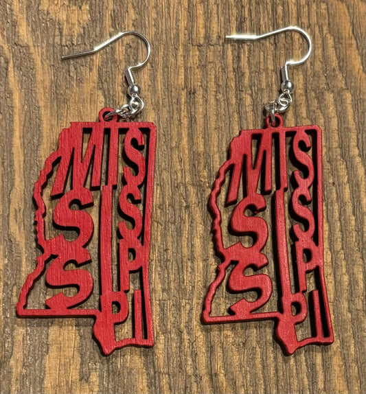 Mississippi Wood Earrings, Apple Red