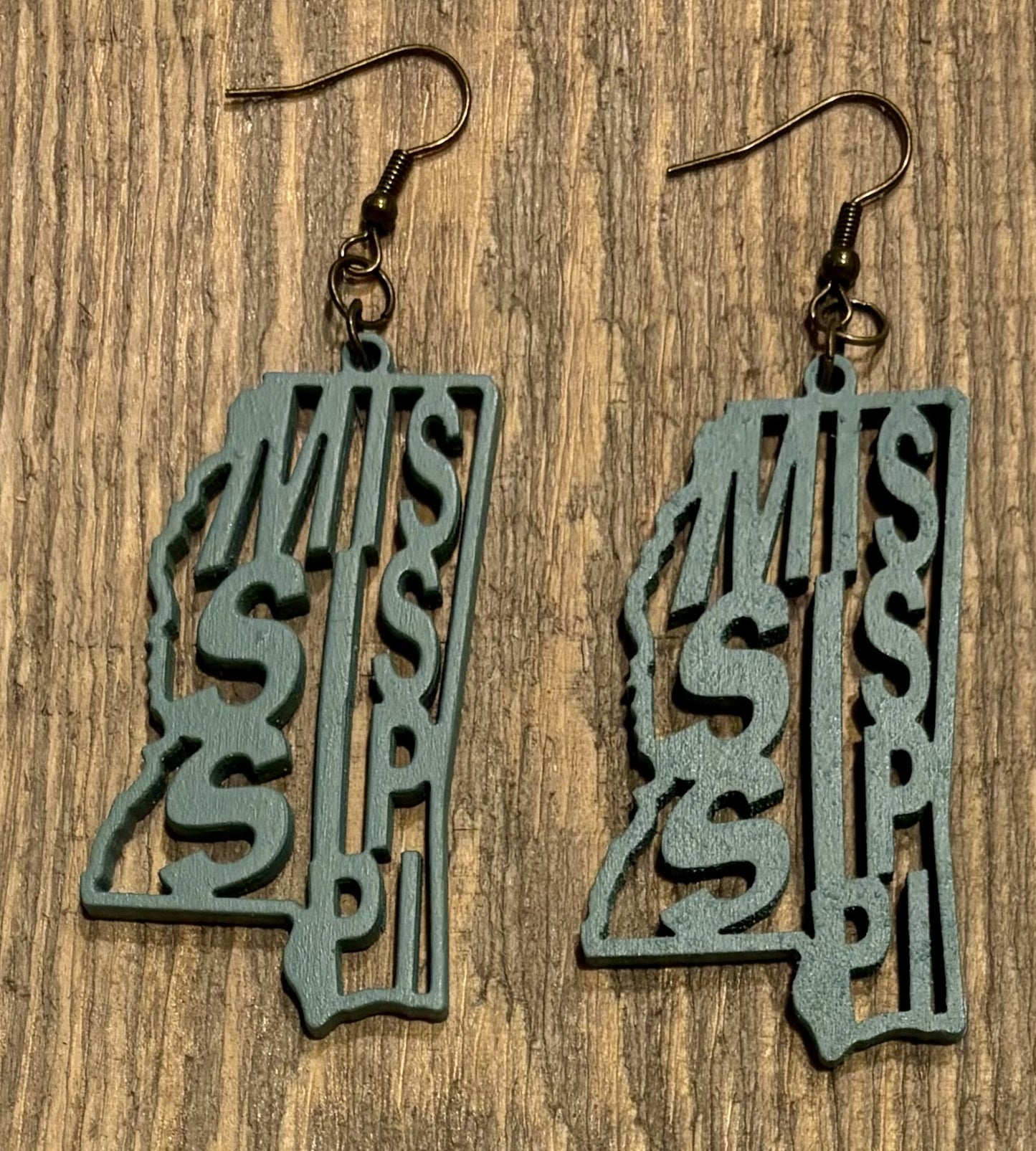 Mississippi Wood Earrings, Coastal Sage