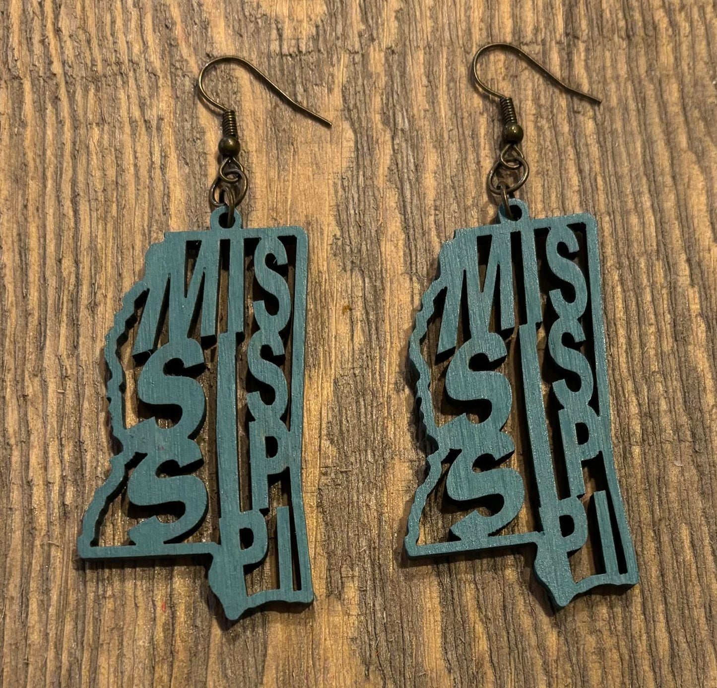 Mississippi Wood Earrings, Vintage Teal