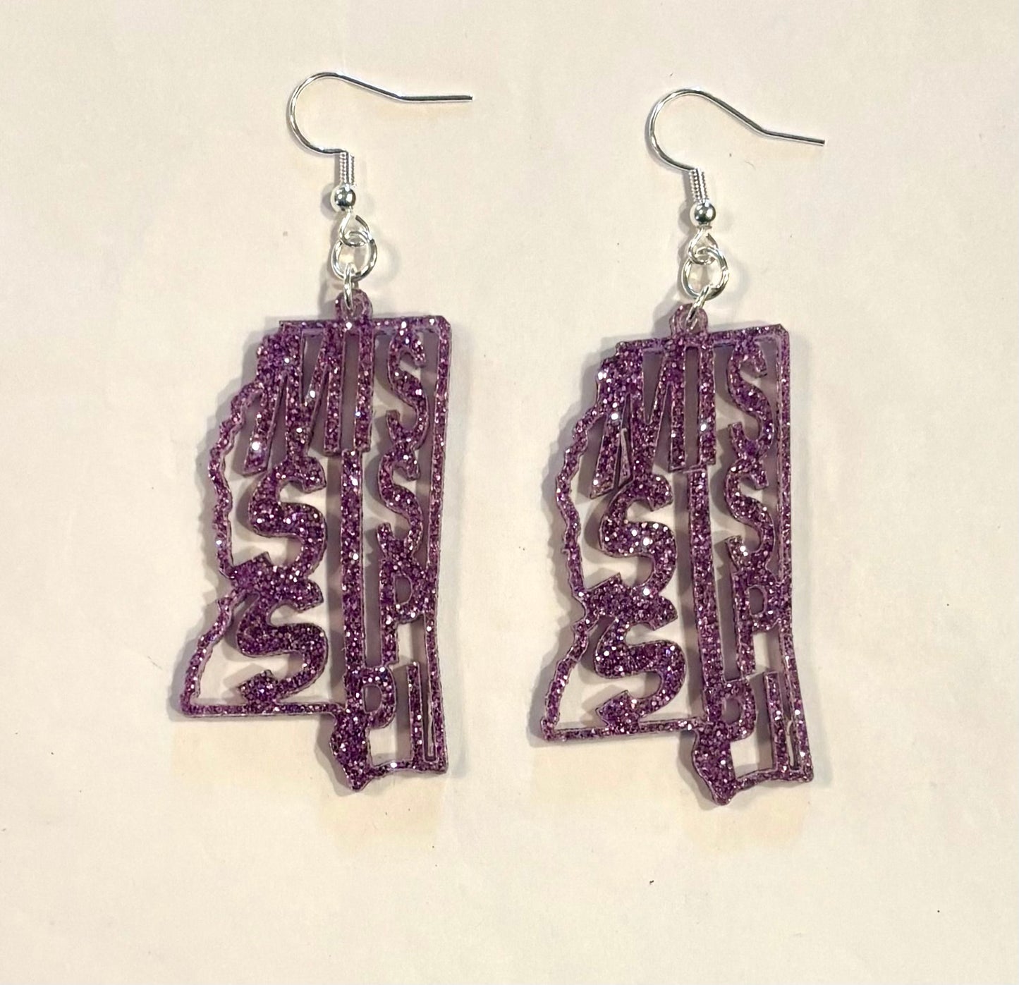 Mississippi Acrylic Earrings, Lavender Glitter