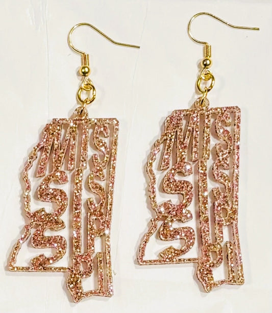 Mississippi Acrylic Earrings, Champagne Glitter