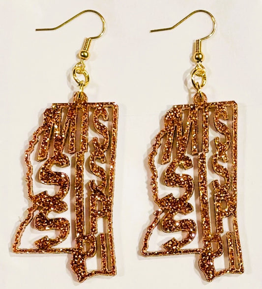 Mississippi Acrylic Earrings, Copper Glitter