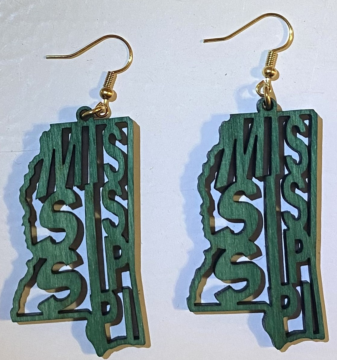 Mississippi Wood Earrings, Jade Dye