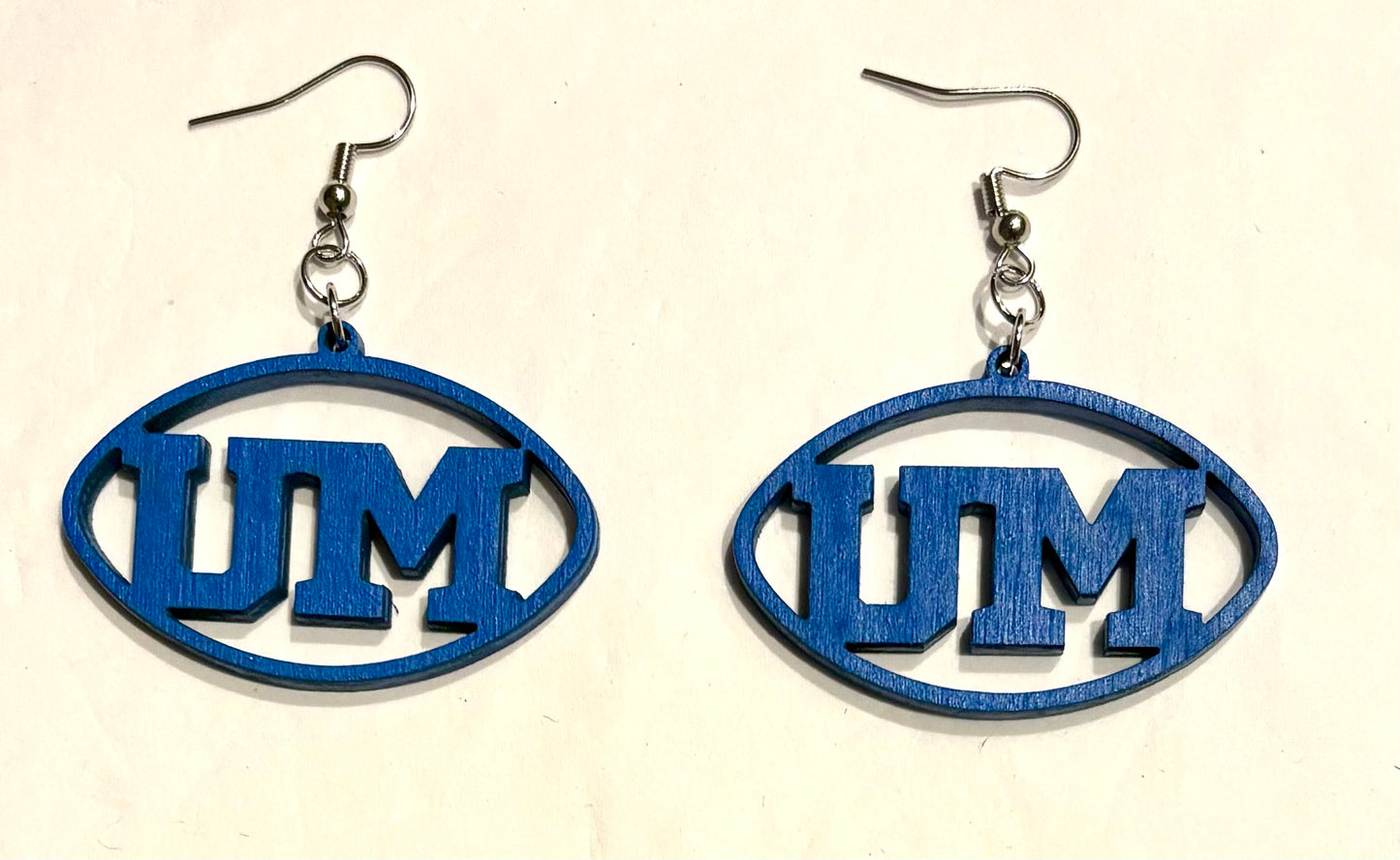 U M Wood Earrings, Blue