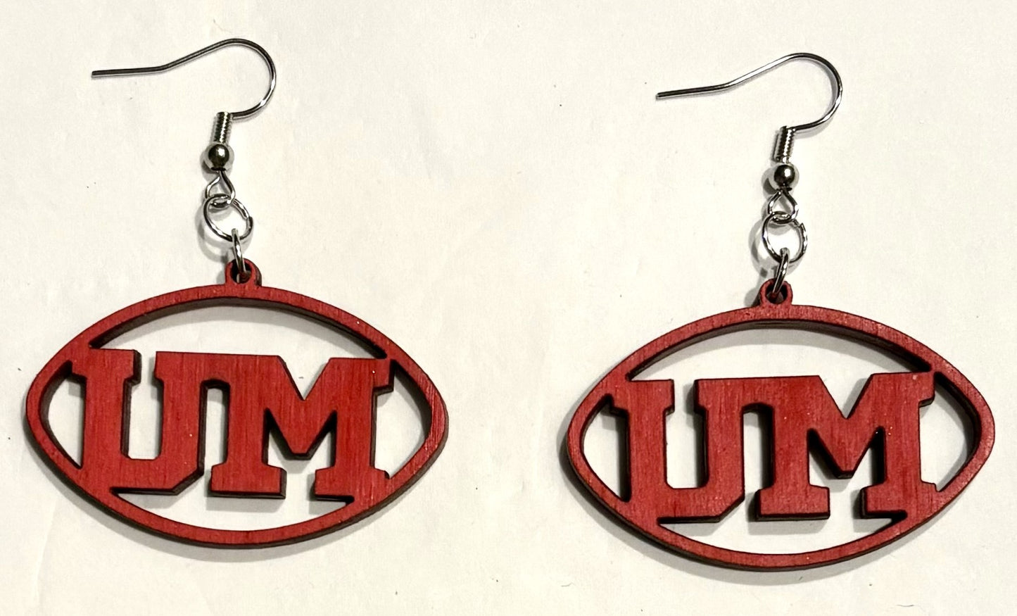 U M Wood Earrings, Red