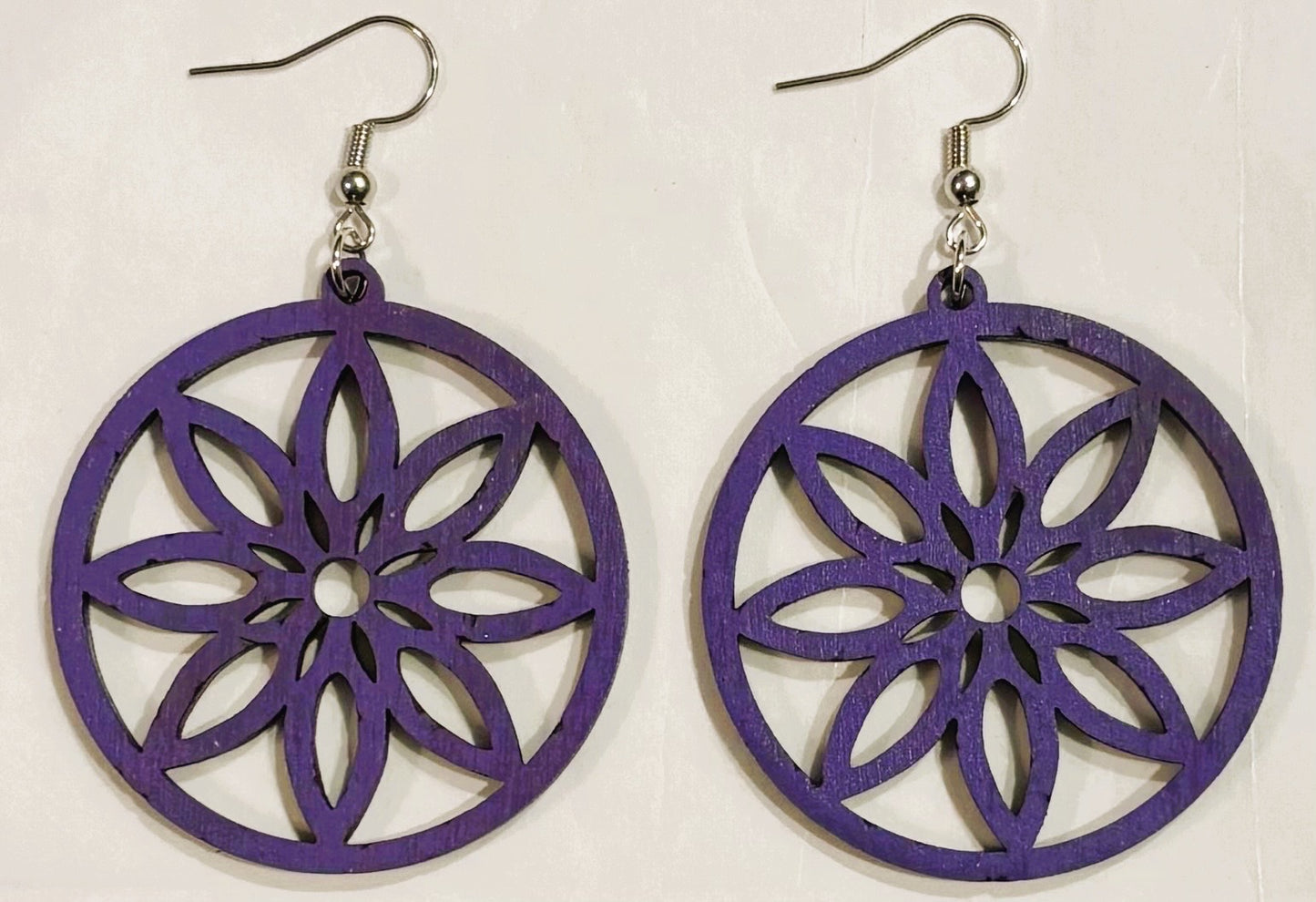 Circle Flower Wood Earrings, Grape