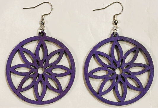 Circle Flower Wood Earrings, Grape