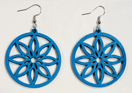 Circle Flower Wood Earrings, Oasis Blue