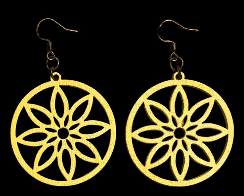 Circle Flower Wood Earrings, Summer Squash