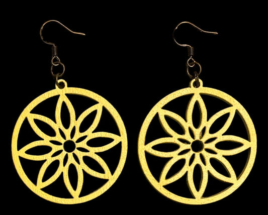 Circle Flower Wood Earrings, Summer Squash