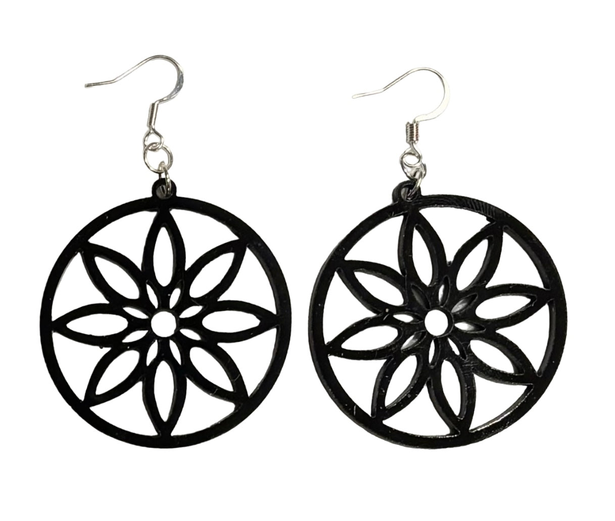 Circle Flower Acrylic Earrings, Black