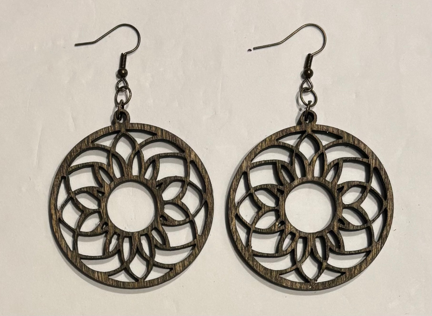 Mandala (1)  Wood Earrings, Dark Walnut Stain