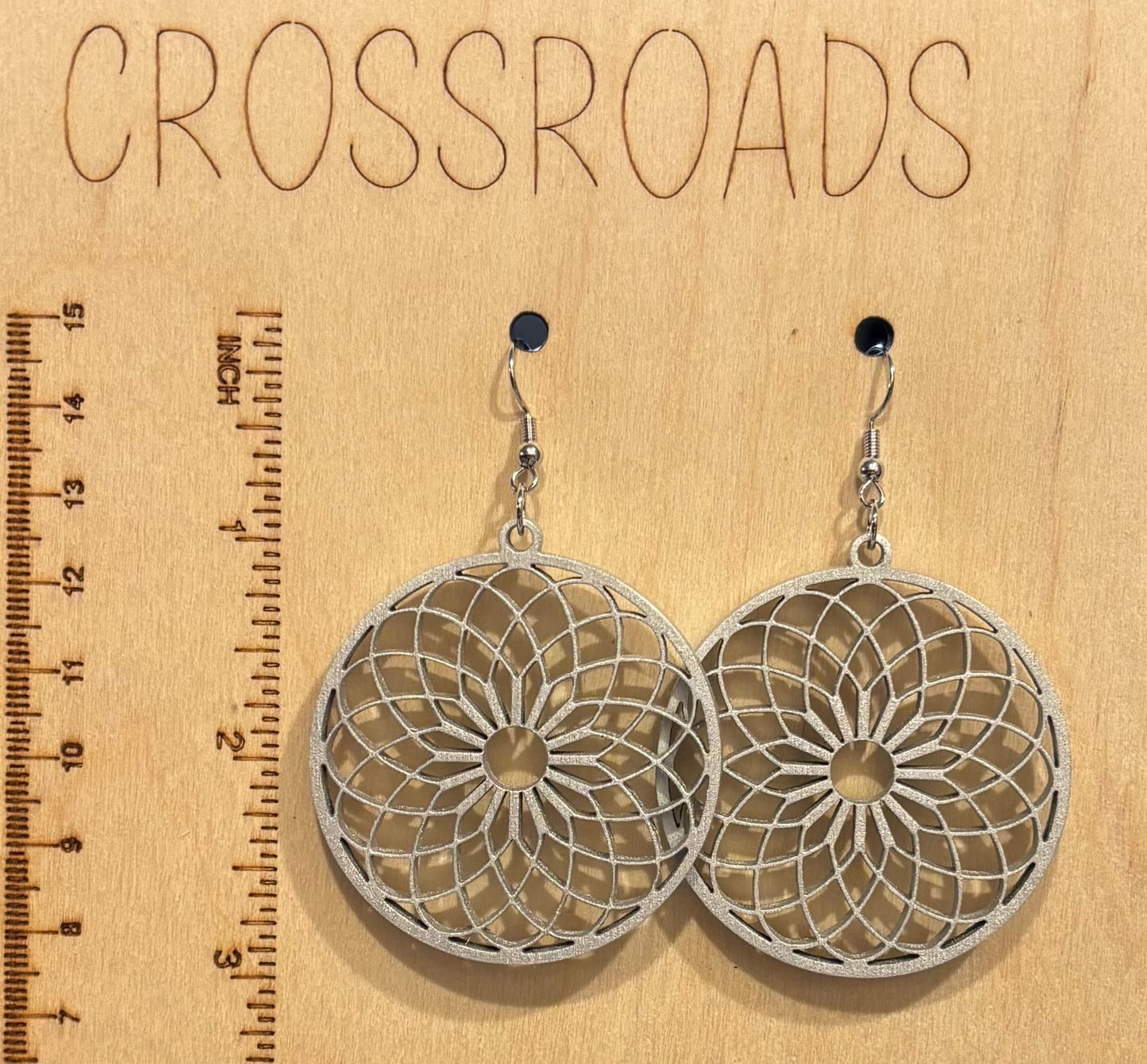 Mandala (2)  Wood Earrings, Aluminum