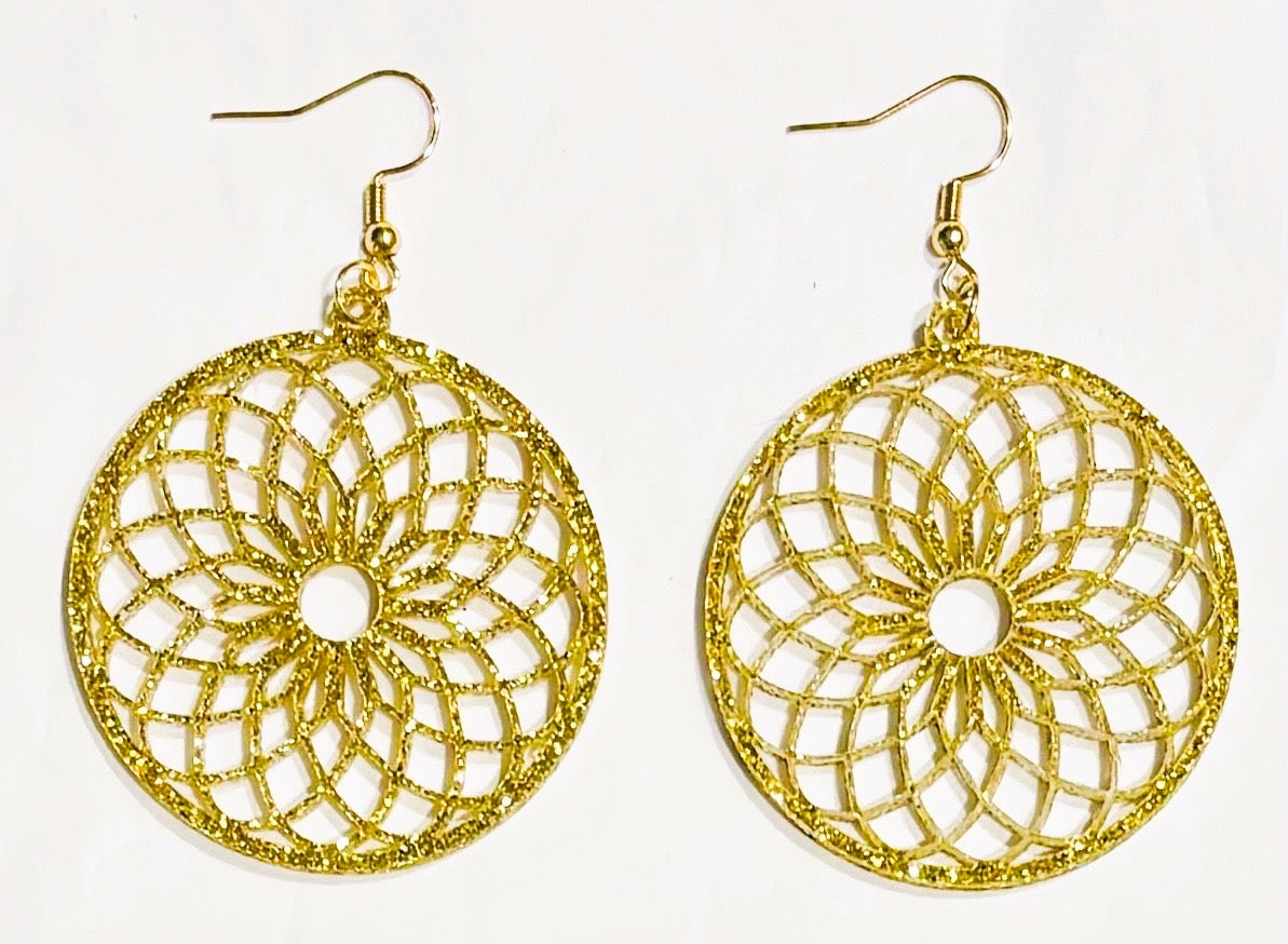 Mandala (2) Acrylic Earrings, Gold Glitter