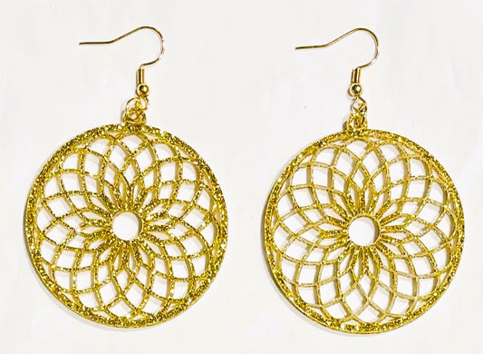 Mandala (2) Acrylic Earrings, Gold Glitter