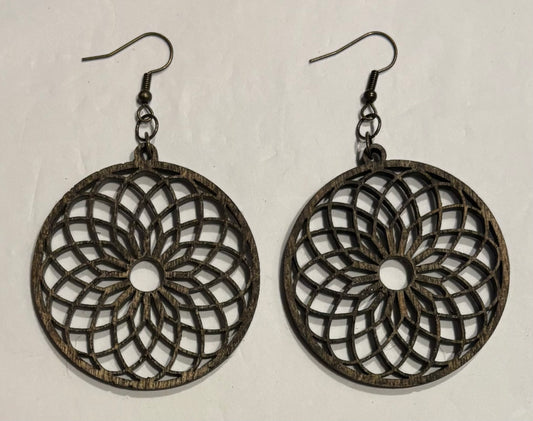 Mandala (2)  Wood Earrings, Dark Walnut Stain