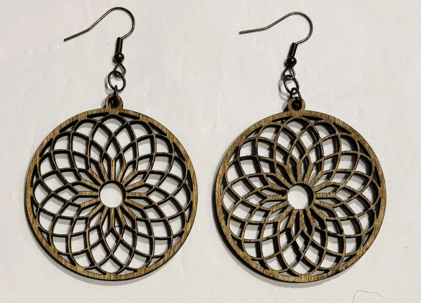 Mandala (2)  Wood Earrings, Early American Stain