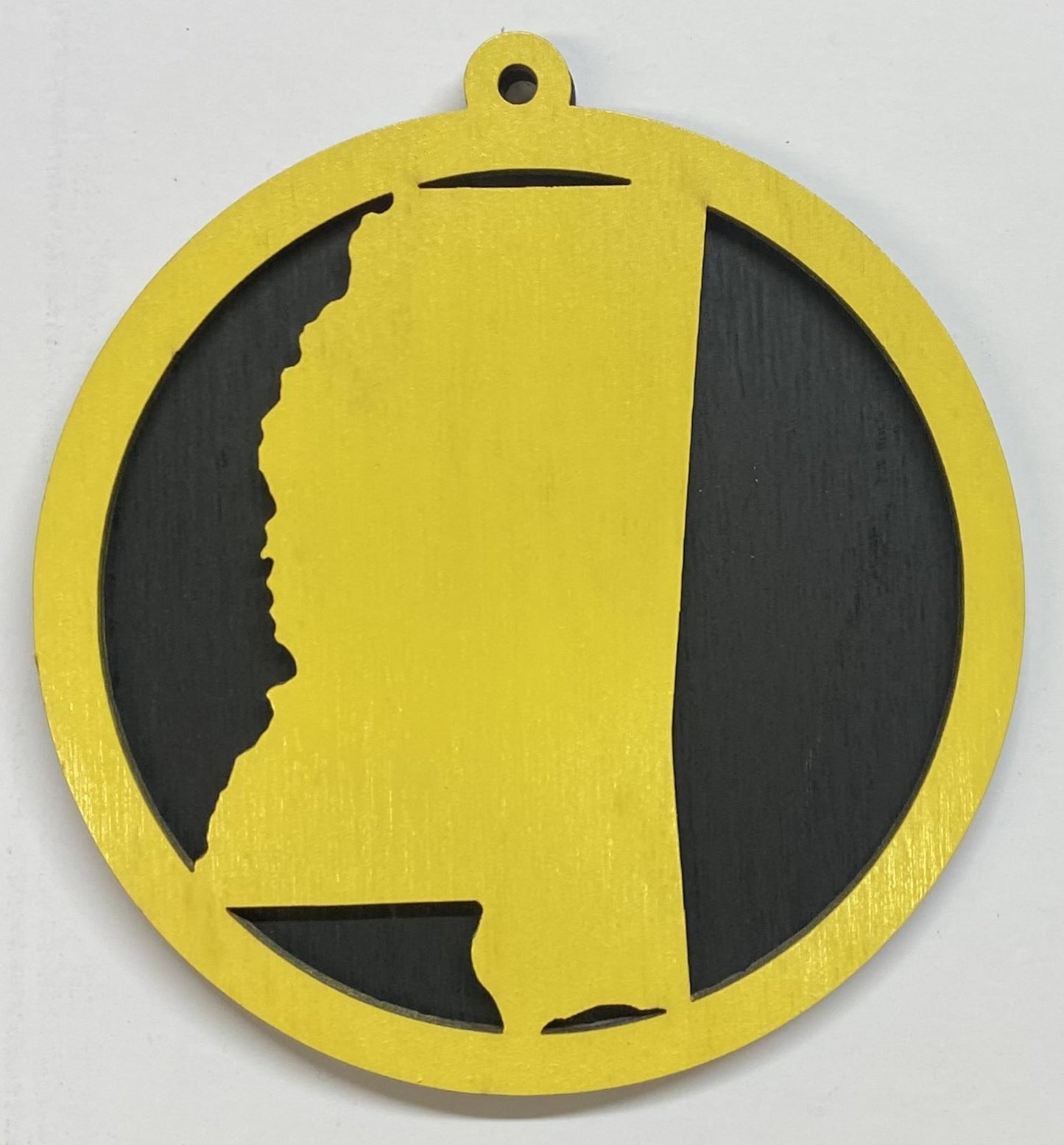 Mississippi Map Wood Ornament - Yellow over Black