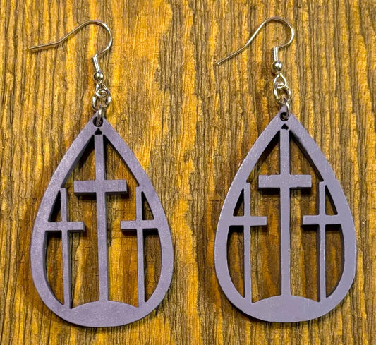 Three Cross Wood Earrings, French Lilac