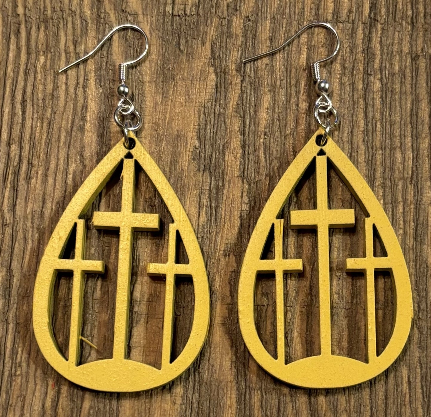 Three Cross Wood Earrings, Summer Squash